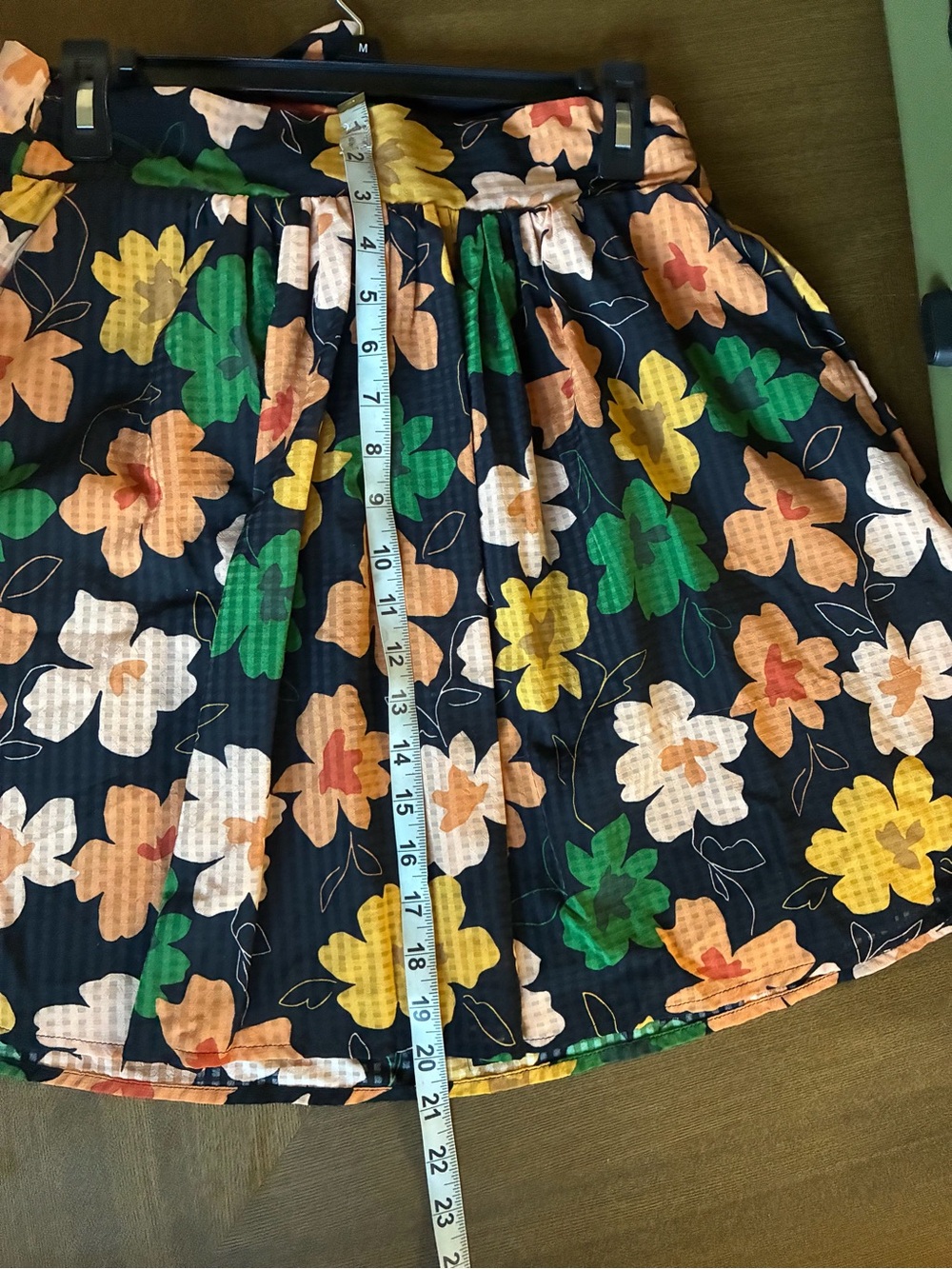 Who What Wear Black Circle Skirt with Green, Yellow, Orange & Cream Floral Print